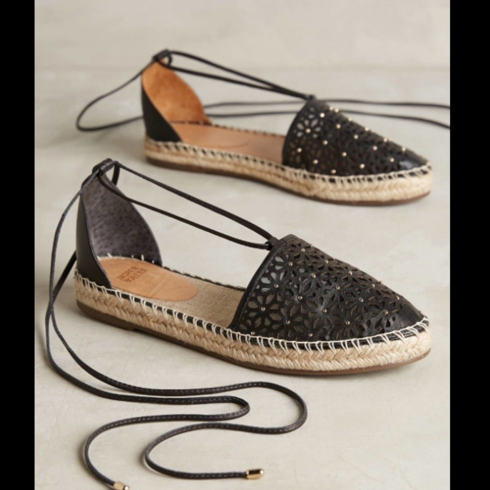 Anthropologie Black Laser-Cut Espadrille Flats